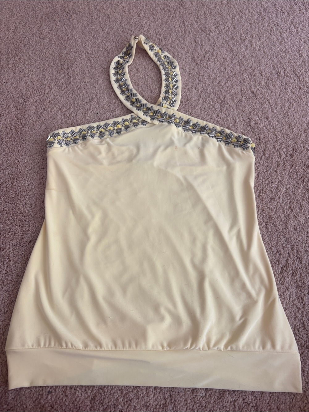 Cache Pale Yellow Embellished Halter Top